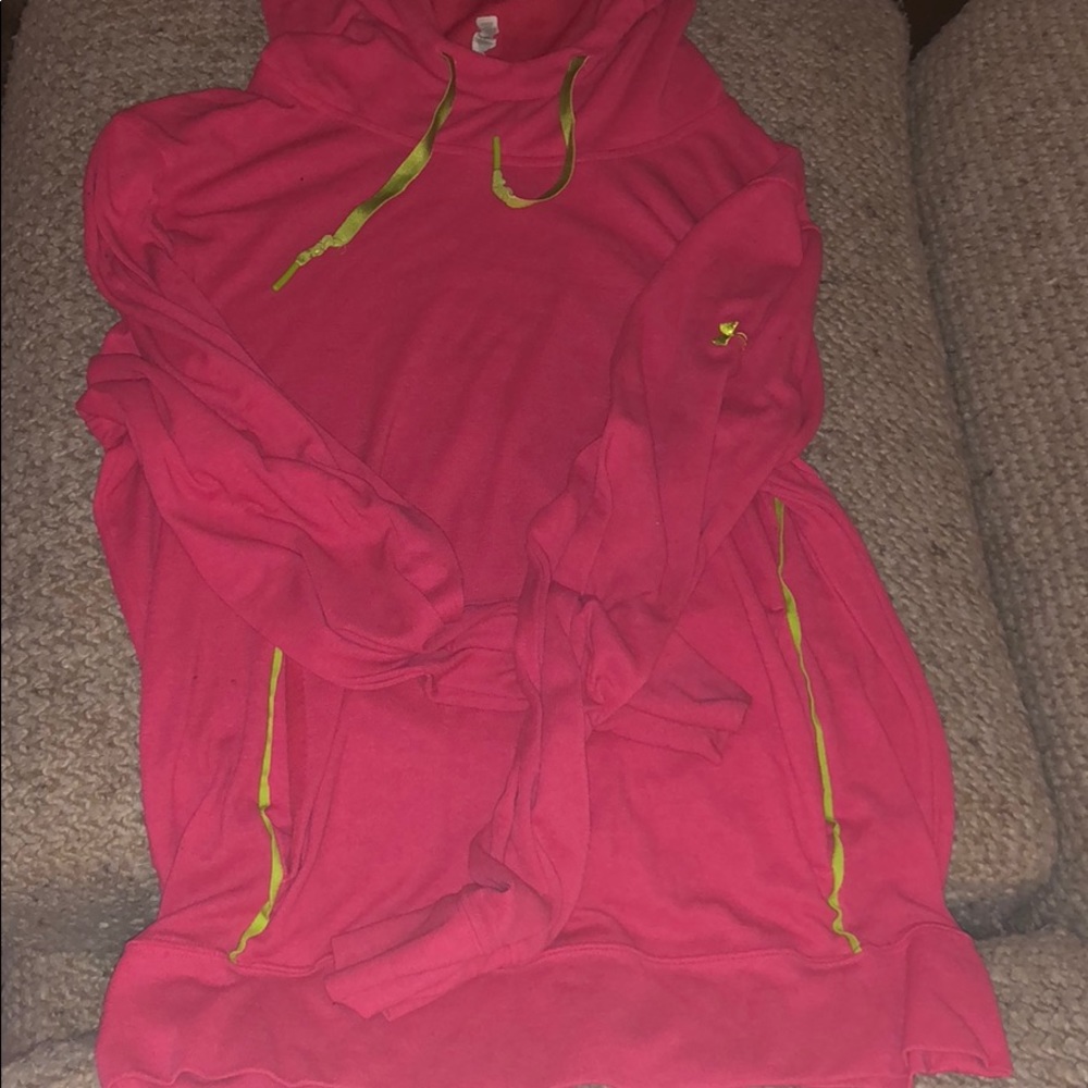 Pink hoodie with lime green detailing